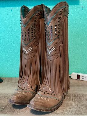 Corral Tan Fringe Studded Western Boots